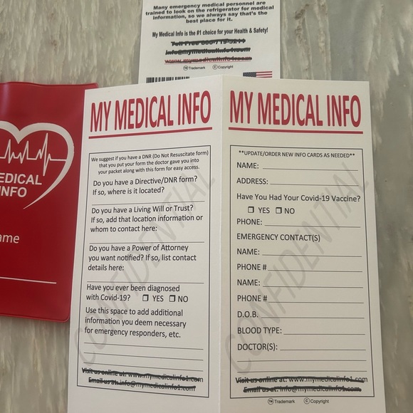 2 Pack. My Medical Info.Refrigerator Magnet. Information Card in Plastic Pouch - Picture 10 of 10